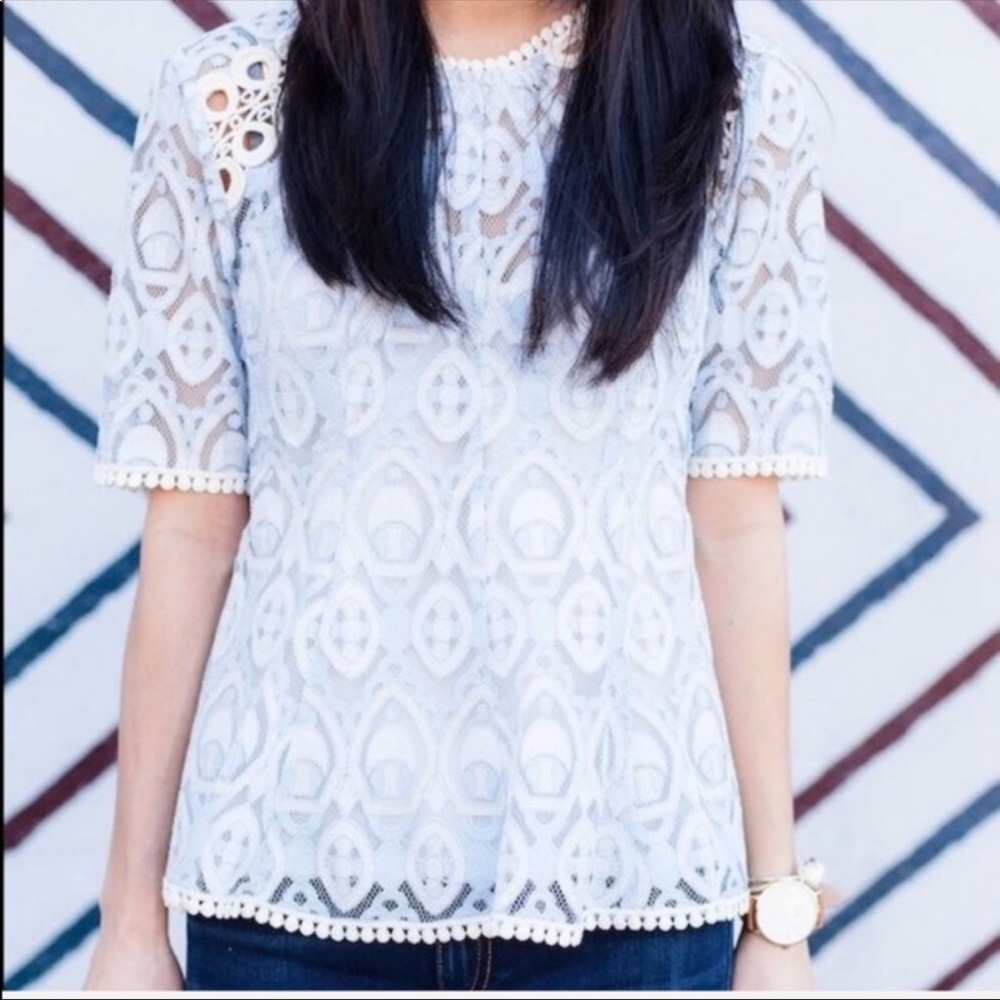NWT amazing Anthropologie lace blouse top blue sz 0 - Picture 2 of 12
